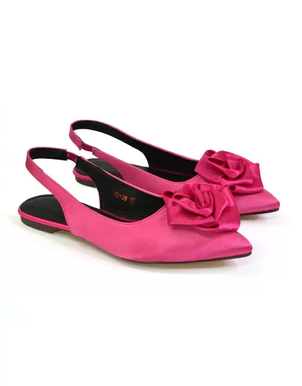 Zooey Rose Pointed Toe Sling Back Flat Ballerina Pump Shoes in Fuchsia