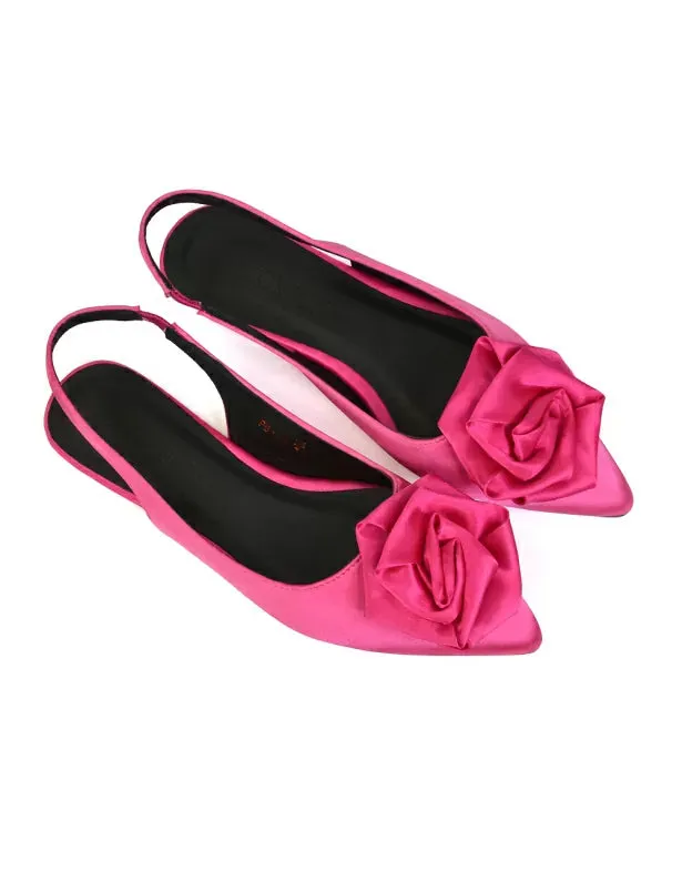 Zooey Rose Pointed Toe Sling Back Flat Ballerina Pump Shoes in Fuchsia