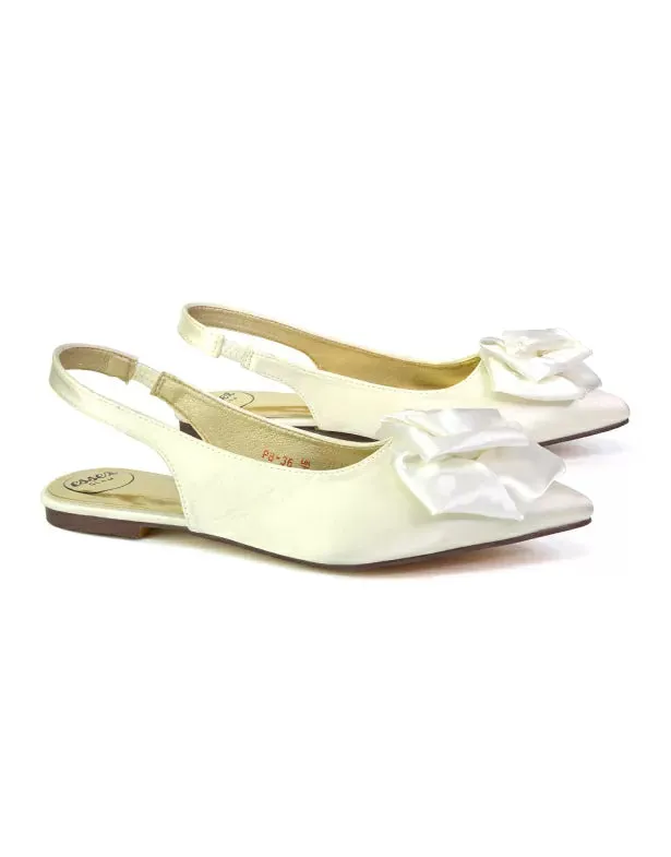 Zooey Rose Pointed Toe Sling Back Flat Ballerina Pump Shoes in Ivory