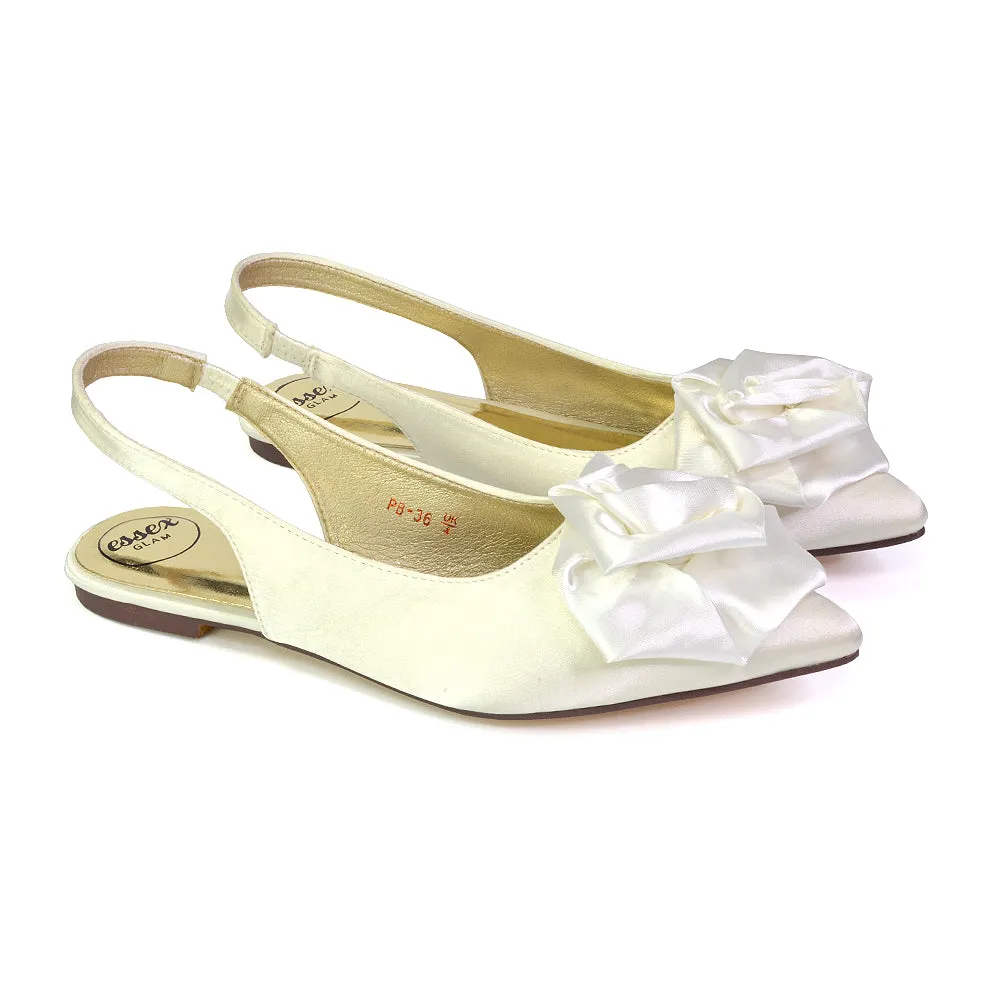 Zooey Rose Pointed Toe Sling Back Flat Ballerina Pump Shoes in Ivory